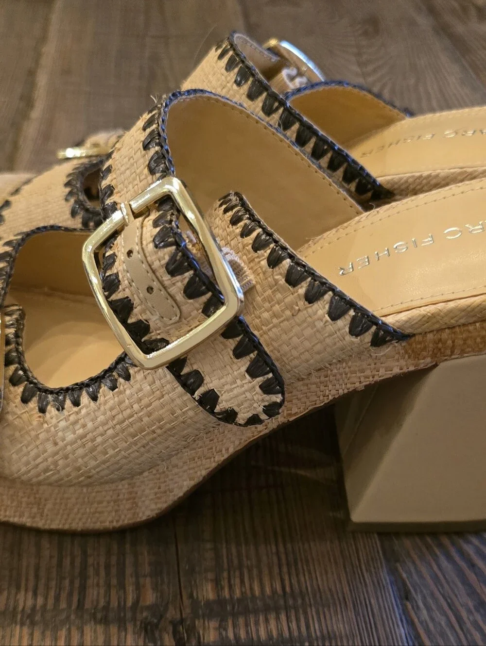 Marc Fisher Woven Platform Slide Heels in Natural W Size 10
